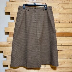 L.L. Bean Women’s Brown Tan Houndstooth A-Line Classic Fit Midi Skirt size 10